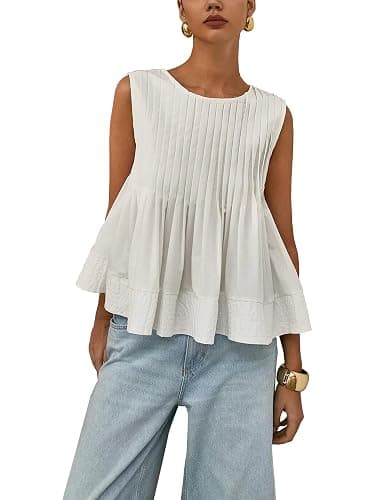 Bell Princess Women's Summer Babydoll Ruffle Tank Tops Pleated Peplum Sleeveless Blouse Round Neck Y2K Shirt - Image 1