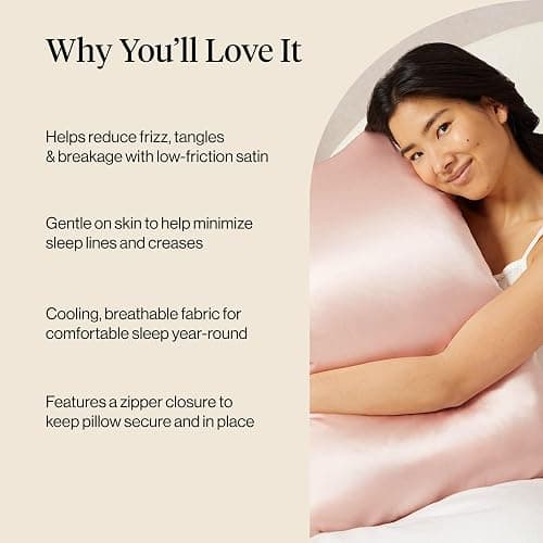 Kitsch Satin Pillowcase with Zipper for Hair & Skin, Softer Than Silk Pillow Cases Queen, Smooth Pillow Covers, Machine Washable, Wrinkle-Free, Cooling Satin Pillow Cases Standard Size 19"x26" (Blush) thumbnail 5
