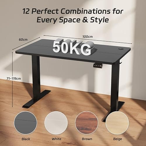 JUMMICO Electric Standing Desk, 100 x 60 cm Home Office Height Adjustable Desk, Computer Lift Table with Smart Panel & Memory Function, Black thumbnail 3