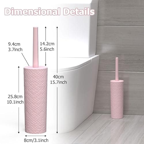 Topsky 2-Pack Closed Toilet Brush Compact Toilet Brush and Holder Plastic Round Barrel Loo Brush with Replacement Toilet Brush Head(Pink) thumbnail 3