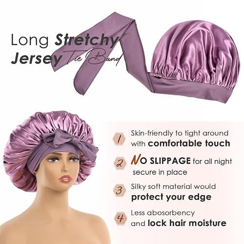 YANIBEST Silk Bonnet for Sleeping Women Adjustable Double Layer Satin Bonnet Reduce Friction Prevent Frizz Natural Curly Hair thumbnail 7