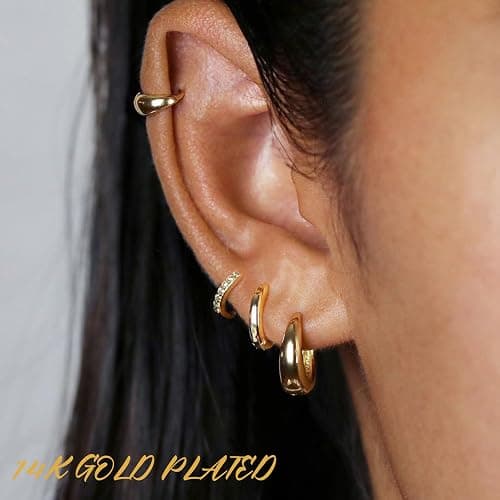 3 Pairs Gold Hoop Earrings Set for Women, 14K Gold Plated Hypoallergenic Lightweight Small Huggie Earrings for Gift thumbnail 2