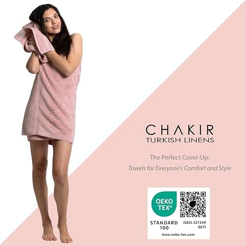 Chakir Turkish Linens 4 Piece Bath Towel Set, 100% Cotton Luxury Turkish Towels for Bathroom, Soft Absorbent Bath Towels, 27 x 54 Inches, Pink thumbnail 4