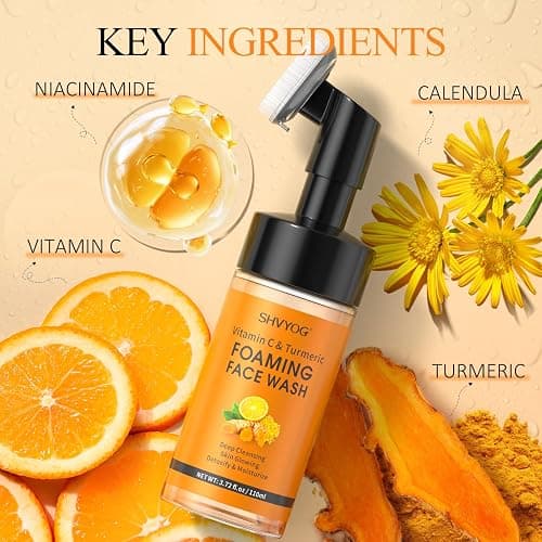Vitamin C Turmeric Foaming Face Wash, Foaming Cleanser for Skin Tone, Reduces Fine Lines & Wrinkles, Exfoliating Face Wash, Turmeric Facial Cleanser for Dark Spot, Uneven Skin Tone, Unisex 110ml thumbnail 4