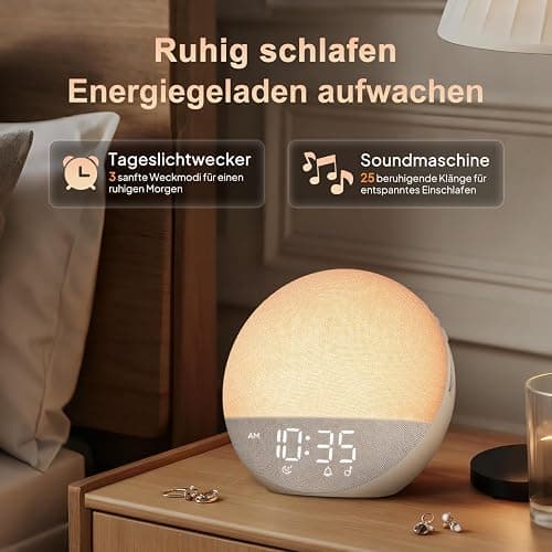Hiromeco Tageslichtwecker Lichtwecker Sonnenaufgang Bluetooth: Natürliches Wake Up Light - 25 White Noise mit Timer - RGB Nachtlicht für Erwachsene Kinder Schlafzimmer thumbnail 3