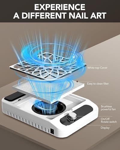 Portable Electric Nail Drill Kit & Nail Dust Collector,Nail Filer Professional 45000 RPM(with 12 Drill Bits & Accessories),3700RPM Vacuum Nail Fan Dust Collector with Reusable Filter for Salon & Home thumbnail 2