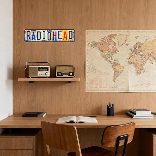 Vintage Radiohead Metal Tin Sign Poster，Street Signs, License Plates for Music Room Home Bar Wall Decor，Music Band Album Artist Posters，16x4 inches， Suitable for Studio, Funky Bedroom, Living Room Cool Decoration, and Merch Gifts for Band Fans thumbnail 6