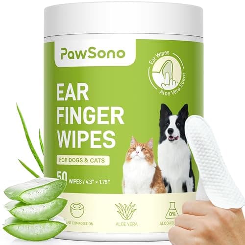 PawSono Lingettes Nettoyantes Oreilles Chien & Chat 50pcs, Doigt Lingette Oreille Animaux, Nettoyant Oreilles Chien Chat Naturel, Anti Odeur Cire, sans Alcool, Lingettes Jetables Chiot Chaton - Image 1