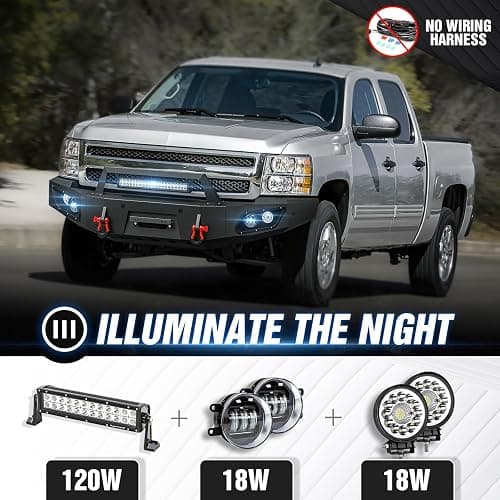 YZONA for Silverado 1500 Pickup Truck Front Bumper Compatible with 2007-2013 Chevy Chevrolet Silverado 1500 with 5 x LED Lights, Winch Plate, License Plate Frame, Sensor Holes & D-rings, Black thumbnail 5