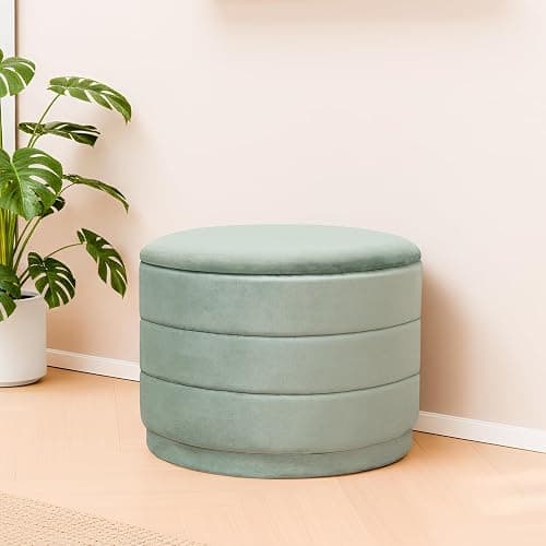 ZOLANOful 23" Round Velvet Storage Ottoman with Reversible Lid, Soft Padded Footrest and Hidden Storage, Large Upholstere Tray Top Ottoman Footstool for Living Room, Bedroom, Entryway, Sage Green thumbnail 8