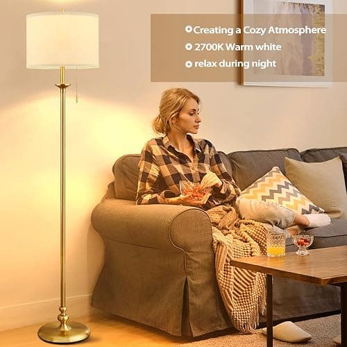 60" Gold Floor Lamp, Standing Lamp for Living Room, Bedroom, Office & Dining Room - Tall Corner Floor Lamps with Pull Chain Switch, Soft Lighting Farmhouse Design - Modern Floor Lamp (Bulb Included) thumbnail 2