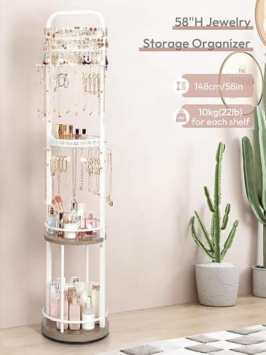 Jewelry Holder Organizer, Floor Jewelry Organizer with Earring Organizer Necklace Holder, Rotating Jewelry Stand Necklace Display Earring Storage, Large Hanging Jewelry Tree for Jewlery Bracelet Ring thumbnail 4