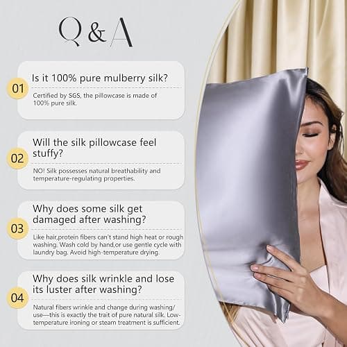 ZIMASILK 25 Momme 100% Pure Mulberry Silk Pillow Cases, Ivory, Standard | Natural Silk, Highest Grade 6A, Hair and Skin Care, Thick & Soft, Gift for Women Men, 1pc (Standard 20"x26") thumbnail 7