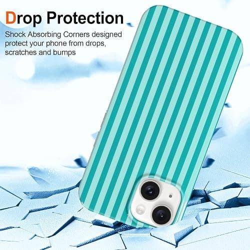 Hython for iPhone 14 Case & iPhone 13 Case Cute Striped Aesthetic Design Simple Stripes Cover 6.1", Thin Slim Soft TPU Bumper Shockproof Rubber Protective Phone Cases Women Girls, Lake Blue and Mint thumbnail 4