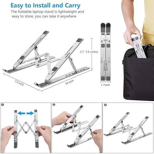 Leeboom Laptop Stand for Desk, Adjustable Foldable Aluminum Riser, Silver | Supports most 10-15.6 inch laptops and tablets with adjustable height and angle for improved comfort thumbnail 5