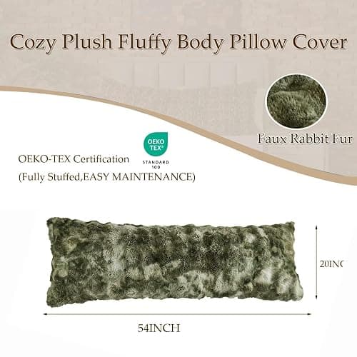 20"x54"Luxury Shaggy Faux Fur Body Pillow Cover,Bubble Fluffy Plush Bed Body Pillowcase with Zipper Closure,Plush Long Pillow Cover for Home Bedroom Pregnant Women Side Sleeper-Tie-dye Sage Green thumbnail 2