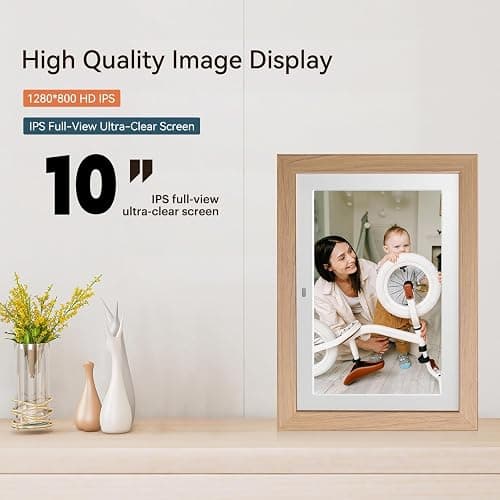 10" Digital Picture Frame with Remote Control, 1280 * 800 IPS Full View Ultra Clear Screen, Removable Wooden Frame, Share Videos Photos Send Wishes Auto-Rotate Slideshow Non-WiFi thumbnail 2