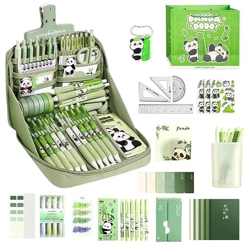 School Panda Set – Cute Stationery Supplies, Notebook Ruler Keychain, Pens Pencil Case Stickers Tab Kit With Adorable Pandas Feature | Girls Teens Students Boys Home Classroom Study Use - Image 1
