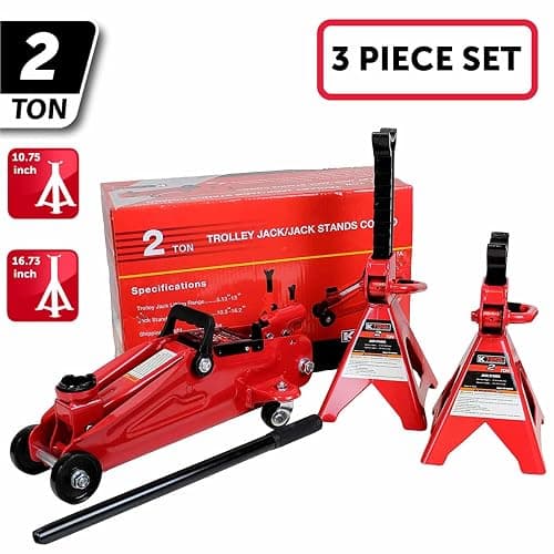 K Tool International 63097A 2 Ton Automotive Trolley Floor Jack with Jack Stands for Garages, Repair Shops, and DIY, 4,000 lbs. Capacity, Hydraulic Lifting Range 5-1/8" to 13", Heavy Duty Steel, Red thumbnail 4