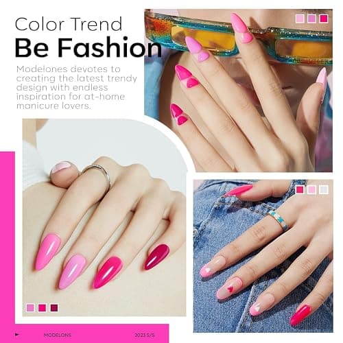 modelones Pink Gel Nail Polish Set 6 Colors, Thanksgiving Hot Pink Tones Neon Pink White Gel Polish Magenta Light Soft to Dark 2025 All Seasons LED Nail Art for Nail Lovers Gift Salon DIY Starter Kit thumbnail 4