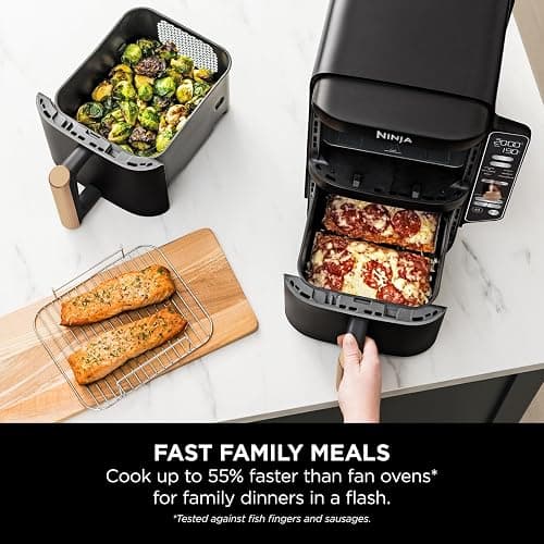 Ninja Double Stack XL Air Fryer, Vertical Dual Drawer Air Fryer with 4 cooking levels, 2 Drawers & 2 Racks, Space Saving Design, 9.5L Capacity, 6 Functions, 8 Portions, Tongs, Black/Copper SL400UKCP thumbnail 9