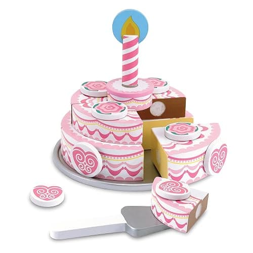 Melissa & Doug Triple-Layer Party Cake Wooden Play Food Set - Birthday Cake Pretend Food Play Set for Toddlers, Kids Ages 3+ - Image 1