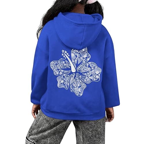Lubpow Cute Pink Hoodie Kids Girls Aesthetic Preppy Hibiscus Flower Puff Hoodies Kawaii Hawaii Palm Beach Graphic Pullover thumbnail 2