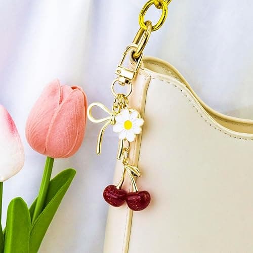 Cherry Keychain Bag Purse Charms For Handbags Cherry Accessories Mothers Day Birthday Ideas thumbnail 3