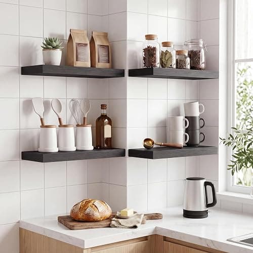 Fixwal Floating Shelves for Wall Decor (Black, Set of 4, 15.7 Inch) | MDF Shelves with Metal Brackets, Space Saving for Books, Decor, Works in Bathroom, Kitchen, Living Room, Bedroom thumbnail 6