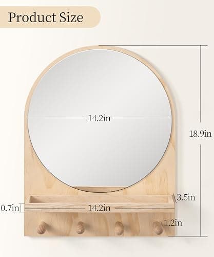 Maxpeuvon Nursery Wall Shelf with Mirror, Natural Wood Boho Arch Design | 14 x 18 Inch Wall Mounted Organizer and Decor for Nursery, Kids Room, Living Room, Entryway and Bathroom thumbnail 3