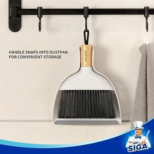 MR.SIGA Mini Dustpan and Brush Set, Bamboo Handle, White, 1 Set | Portable cleaning brush and dustpan combo, handheld brush and dustpan combo with hanging loop thumbnail 6