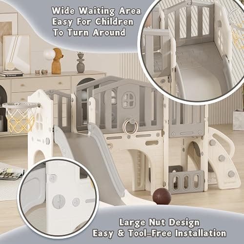 KORIMEFA Toddler Slide Set, 8 in 1 Kids Slide, Indoor Outdoor Slide for Toddlers Age 1-3, Toddler Playset with Basketball Hoop and Tunnel, Toddler Indoor Outdoor Playground thumbnail 9