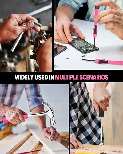 39pcs Pink Household Tool Set, Essential Hand Tool Kit with Plastic Toolbox for Home Repairs, DIY & Crafts, Perfect for Students & Everyday Use thumbnail 6