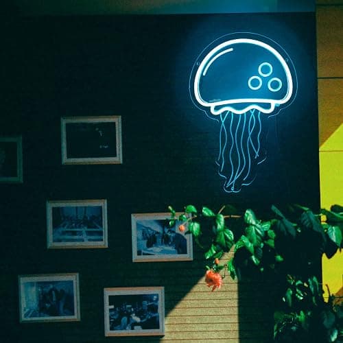 welltodo Jellyfish Neon Signs,Cool Ice Blue Neon Sign for Wall Décor, LED Neon Light Sign for Girls Bedroom Ocean Display Room,Kids Birthday Gift, Wedding Party, Holiday Decoration Powered by USB thumbnail 5