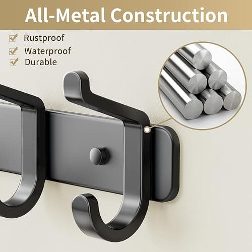pickpiff Coat Rack Wall Mounted Heavy-Duty: Metal Coat Hanger 6 Hooks for Hanging Hat, Clothes, Robe, Keys, Backpack, Bathroom Towels, Jacket, Purse - Closet, Door, Entryway, Mudroom (Black, 1 Pack) thumbnail 4