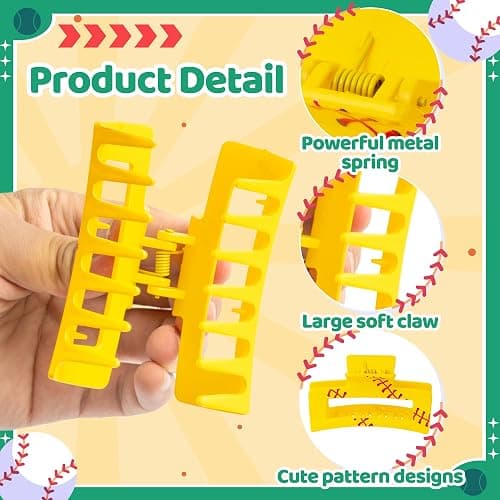 PANTIDE 4Pcs Softball Hair Claw Clips for Women Girls - Sport Game Day Rectangle Nonslip Banana Hair Clips, Thin Thick Short Long Curly Hair Accessories, School Daily Softball Party Birthday Gift thumbnail 3