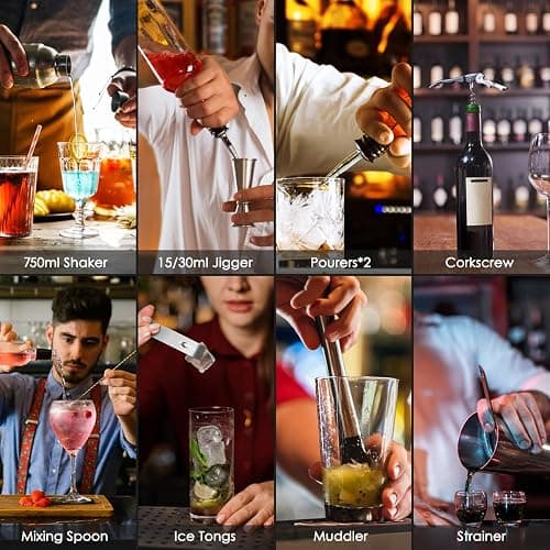 Cocktail Making Kit, Bartender Shaker Set with Stand, Home Bar Accessories | All Essential Bar Tools for Drink Mixing, Recipe Booklet, 750ml Mojito Mixer, Gift for Men Birthday, Thanksgiving, Christmas thumbnail 8