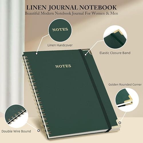 ALKALO A4 Large Spiral Notebook Journal, (8.5×11'') 100 Pages Linen Hardcover College Ruled Journaling For Work & Note Taking Thick Spiral Journal For Writing Daily Journal For Women & Men- Green thumbnail 6