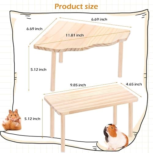 3BAO 2-Piece Set Hamster Play Wooden Platform for Dwarf Syrian Hamsters Gerbils Mice Degus or Other Small Pets thumbnail 2