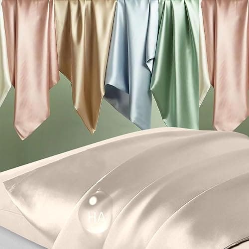 Silk Pillowcase for Hair and Skin, Mulberry Silk Pillow Cases Standard Size Anti Acne Cooling Beauty Sleep Both Sides Natural Silk Satin Pillow Covers with Hidden Zipper, Gifts for Women Men, Beige thumbnail 2