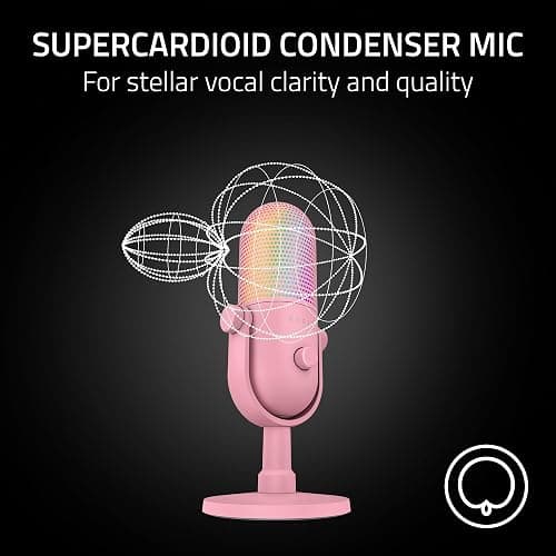 Razer Seiren V3 Chroma RGB USB Microphone: Stream & Game Reactive Lighting - Tap-to-Mute Sensor - Condenser Mic - Digital Gain Limiter & Shock Absorber - PC, Discord, OBS Studio, XSplit - Quartz Pink thumbnail 4