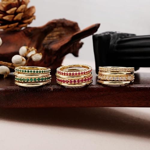 COLOYAN 18K Gold Plated Stackable Rings for Women Non Tarnish, Mixed Metals Multi Ring, Colored Cubic Zirconia Stacking Rings Jewelry thumbnail 6