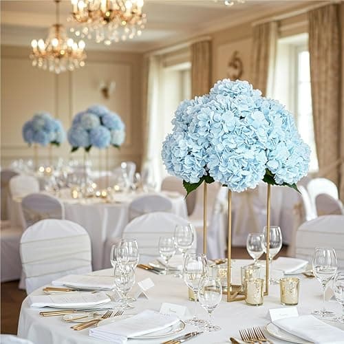 Auihiay 10PCS Hydrangea Artificial Flowers, Faux Blue Flowers | for Wedding Centerpieces, DIY Bouquets, Bridal Shower, Floral Decor Home Decoration with Stems thumbnail 7