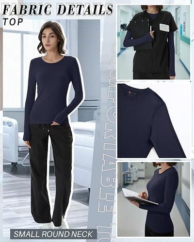 Xaatren 4 Pack Women's Underscrub Shirts Nurse Undershirts Long Sleeve Crewneck Slim Fit Tops Soft Stretchy Basic Tee thumbnail 4