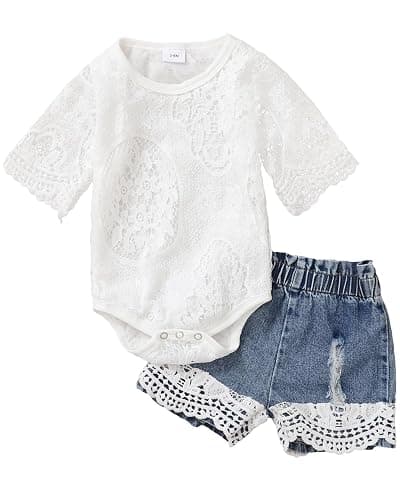 Baby Girl Clothes Outfits Toddler Infant Baby Romper Top+Jeans Clothing Set - Image 1