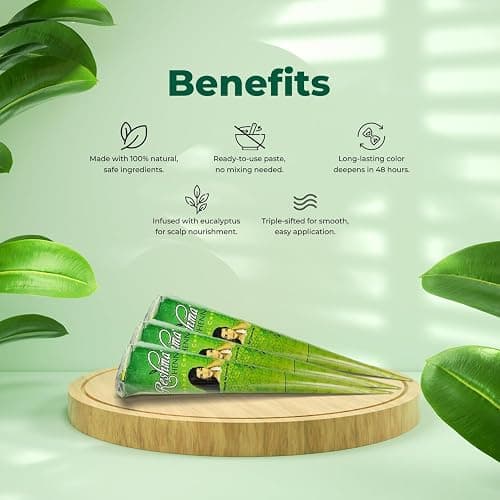 Reshma Beauty Pack of 3 Jumbo Henna Cones for Hair, 50g Each 100% Natural Ready to Use Henna Paste Hair Color Infused with Eucalyptus Oil, Nourishing & Long-Lasting Ayurvedic Hair Dye (Original) - 1.67 Ounce (Pack of 3) thumbnail 7