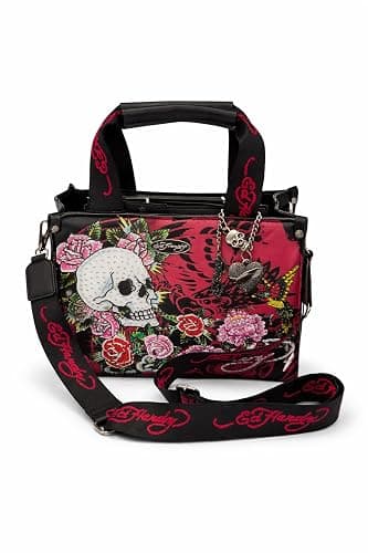 ED HARDY Women’s Tattoo Print Crossbody Bag – Floral Skull Graphic Shoulder Bag with Adjustable Strap - Image 1