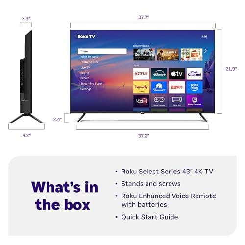 Roku Smart TV 2025 – 43-Inch Select Series, 4K HDR TV – RokuTV with Enhanced Voice Remote – Flat Screen LED Television with Wi-Fi for Streaming Live Local News, Sports, Family Entertainment thumbnail 7