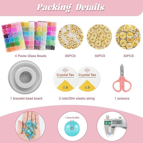 Funtopia 8mm Glass Beads for Jewelry Making, 4 Types 96 Colors Glass Beads Bracelet Making Kit, 2276pcs Round Crystal Beads for Bracelets Necklace Earrings DIY Crafts thumbnail 6