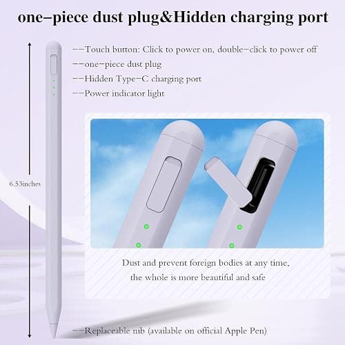 Stylus Pen for iPad11&10thGen,14Mins Faster Charge, with Pencil Holder,Palm Rejection, Tilt Sensitivity, for iPad Air11&13-inch(M3/M2), iPad Pro 11&13-inch (M4),iPad 6-11th,iPad Pro 11/12.9 inch thumbnail 4